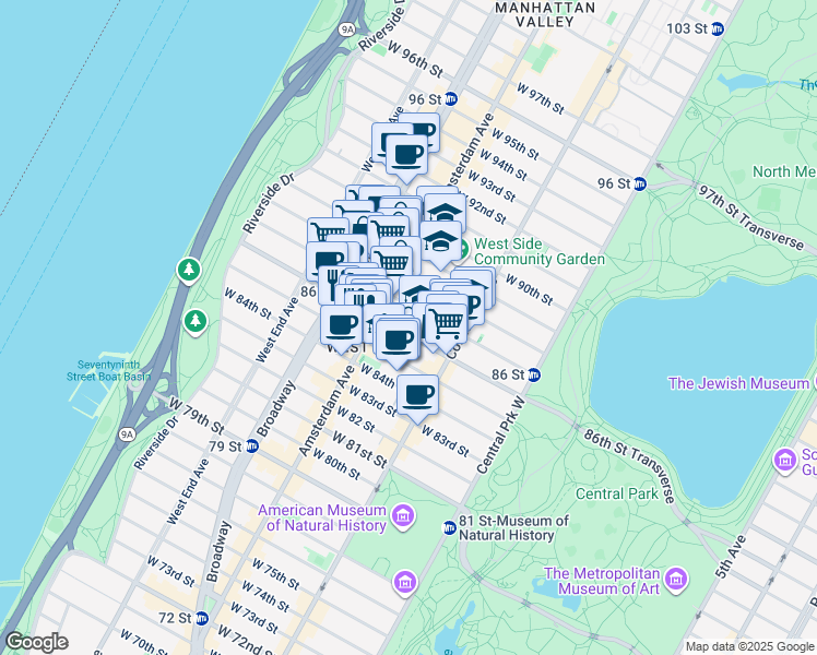 map of restaurants, bars, coffee shops, grocery stores, and more near in New York