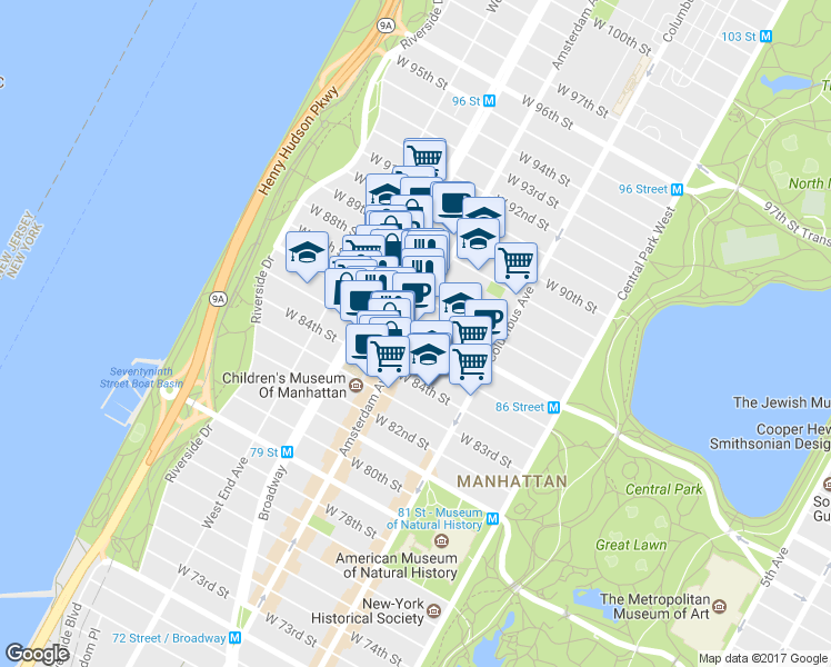 map of restaurants, bars, coffee shops, grocery stores, and more near in New York