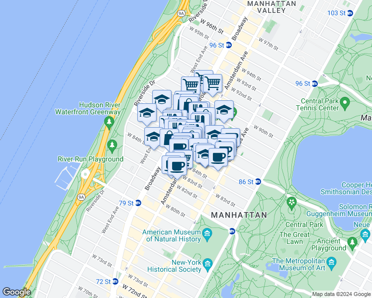 map of restaurants, bars, coffee shops, grocery stores, and more near in New York