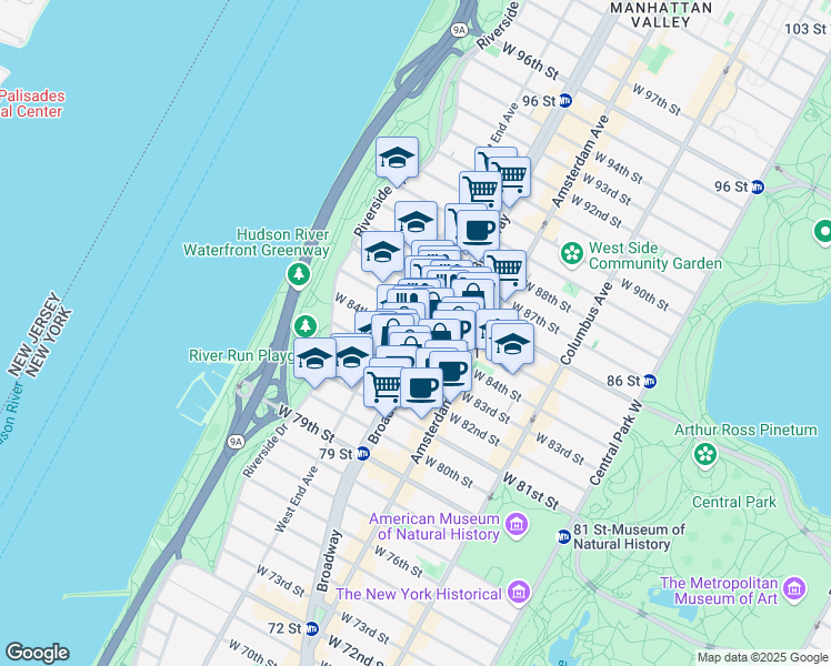 map of restaurants, bars, coffee shops, grocery stores, and more near 514 West End Avenue in New York