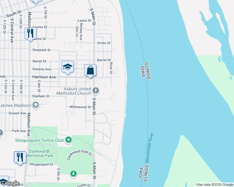 map of restaurants, bars, coffee shops, grocery stores, and more near 2120 River Street in Burlington