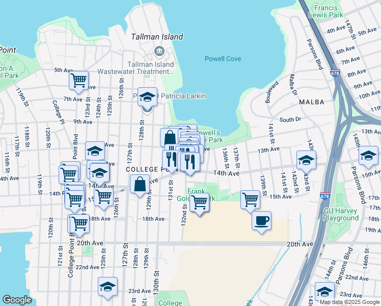 map of restaurants, bars, coffee shops, grocery stores, and more near 13207 14th Avenue in Queens