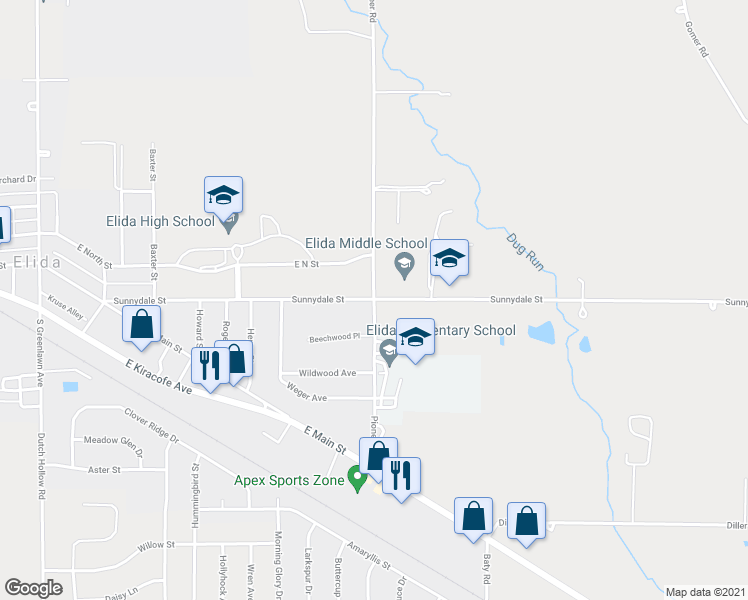 map of restaurants, bars, coffee shops, grocery stores, and more near 4599 Sunnydale Street in Lima