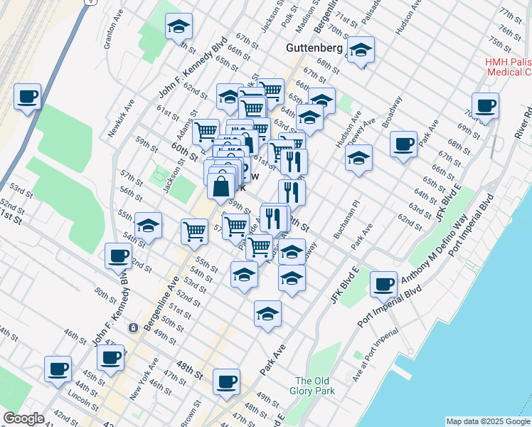 map of restaurants, bars, coffee shops, grocery stores, and more near in West New York
