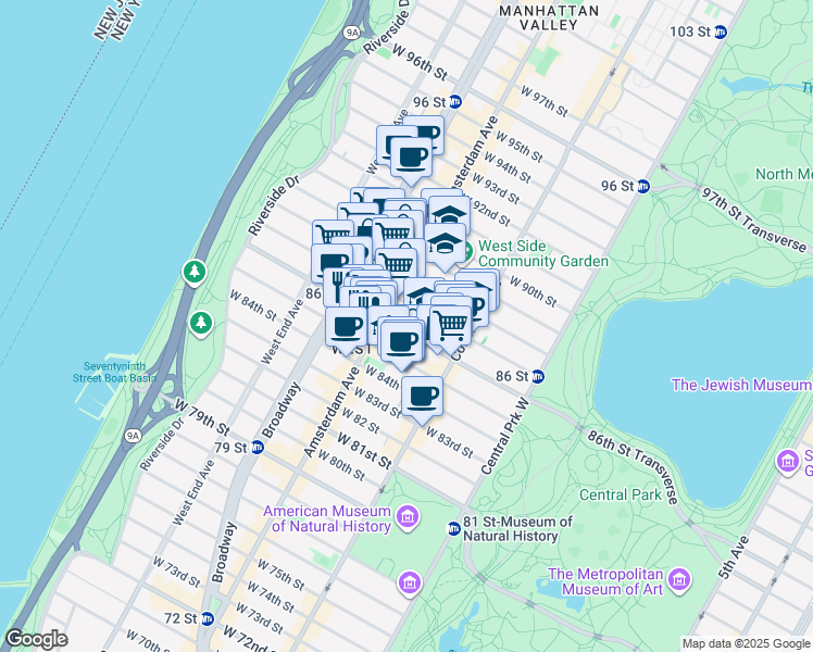 map of restaurants, bars, coffee shops, grocery stores, and more near in New York