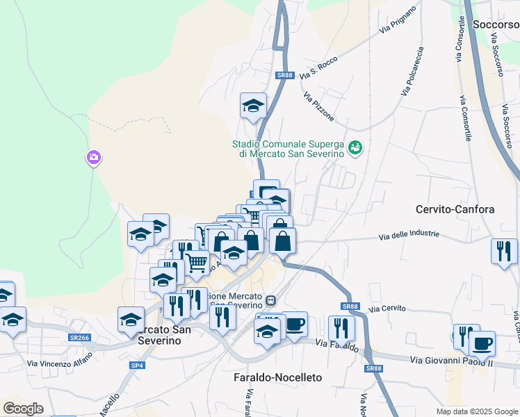 map of restaurants, bars, coffee shops, grocery stores, and more near 56 Via dei Due Principati in Province of Salerno