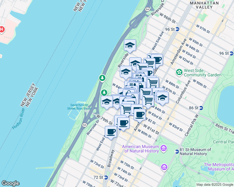 map of restaurants, bars, coffee shops, grocery stores, and more near 330 Edgar Allen Poe Street in New York