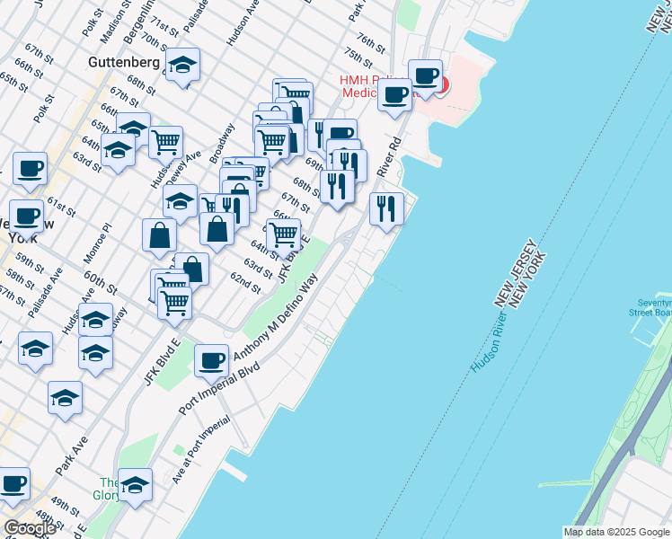 map of restaurants, bars, coffee shops, grocery stores, and more near 251 Halfmoon Court in West New York