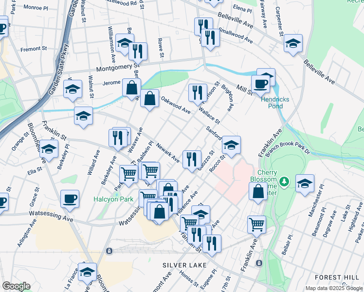 map of restaurants, bars, coffee shops, grocery stores, and more near 61 Watsessing Avenue in Belleville