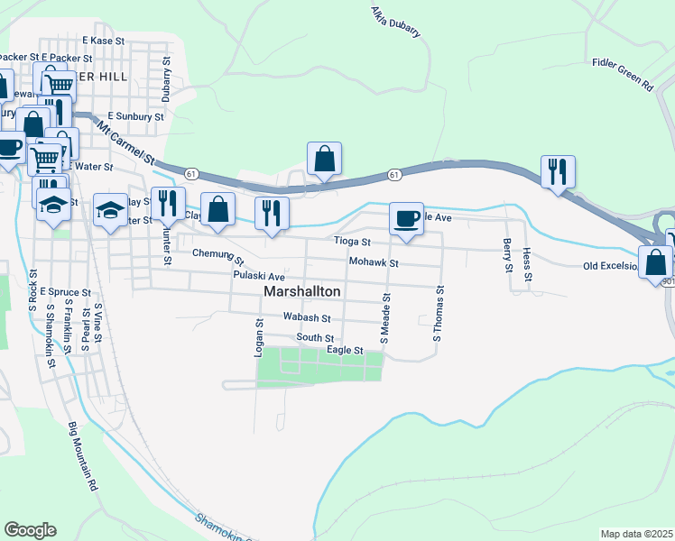 map of restaurants, bars, coffee shops, grocery stores, and more near 38 North Sheridan Street in Marshallton