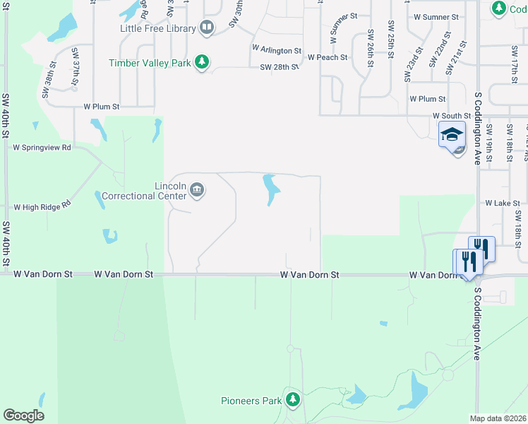 map of restaurants, bars, coffee shops, grocery stores, and more near 2720 West Van Dorn Street in Lincoln