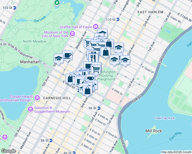 map of restaurants, bars, coffee shops, grocery stores, and more near in New York