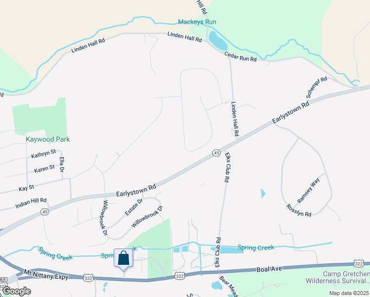 map of restaurants, bars, coffee shops, grocery stores, and more near 120 Aspen Drive in Boalsburg