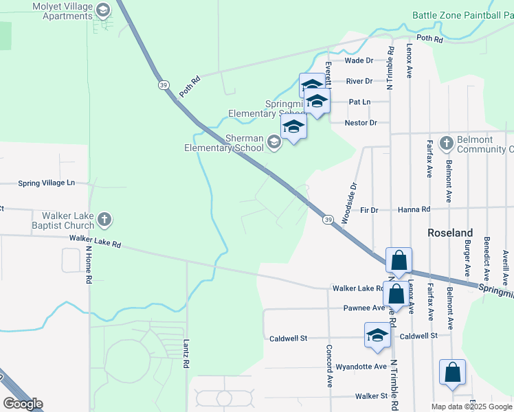 map of restaurants, bars, coffee shops, grocery stores, and more near 1049 Springmill Street in Mansfield