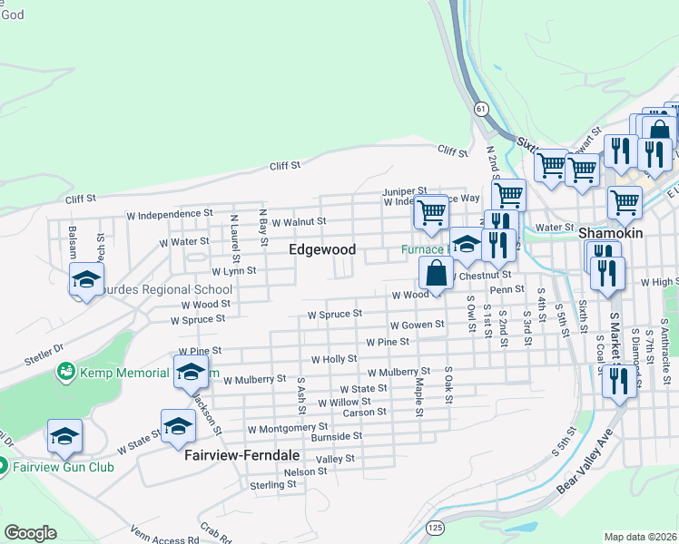map of restaurants, bars, coffee shops, grocery stores, and more near in Edgewood