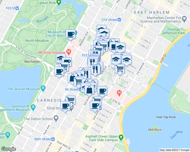 map of restaurants, bars, coffee shops, grocery stores, and more near in New York