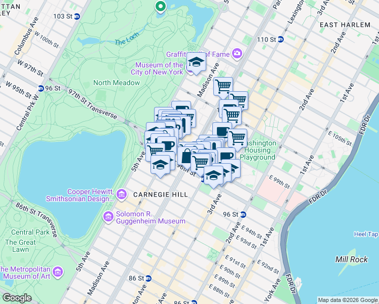map of restaurants, bars, coffee shops, grocery stores, and more near in New York