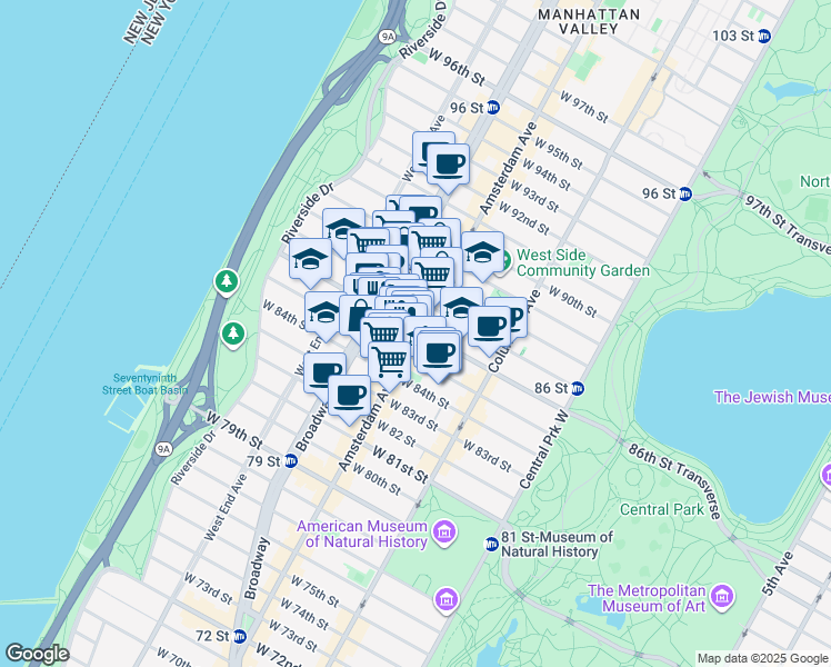 map of restaurants, bars, coffee shops, grocery stores, and more near in New York