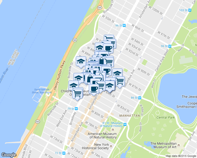 map of restaurants, bars, coffee shops, grocery stores, and more near in New York