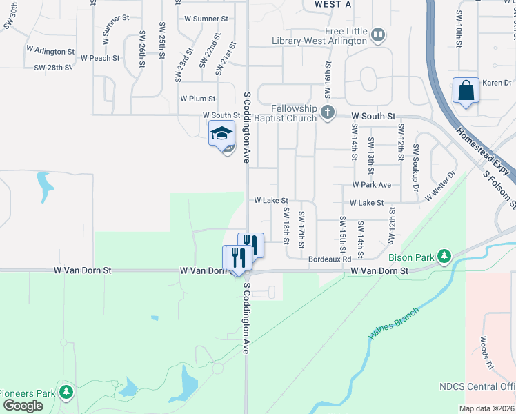 map of restaurants, bars, coffee shops, grocery stores, and more near 1920 West Lake Street in Lincoln