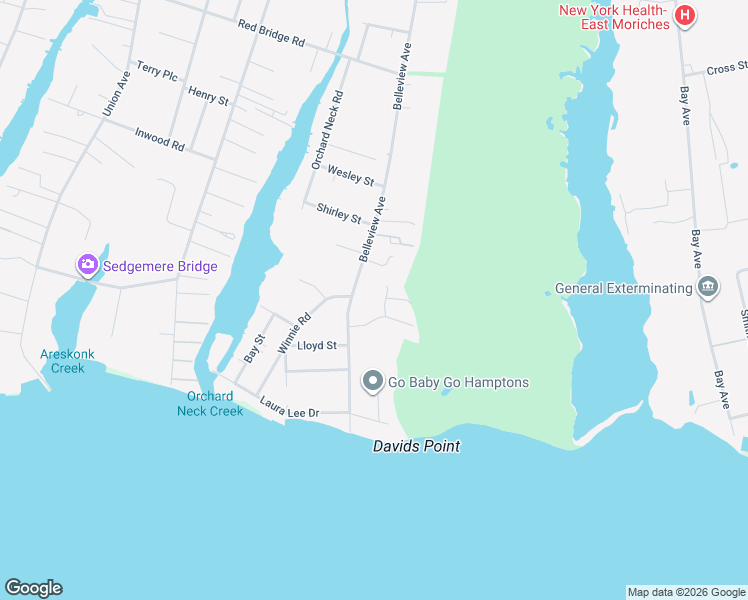 map of restaurants, bars, coffee shops, grocery stores, and more near 6 Black Duck Drive in Center Moriches
