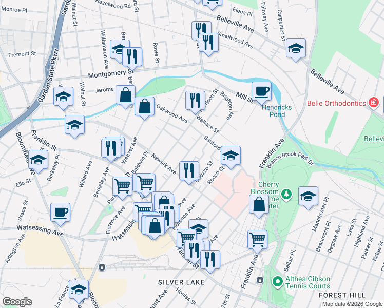 map of restaurants, bars, coffee shops, grocery stores, and more near 61 Watsessing Avenue in Belleville