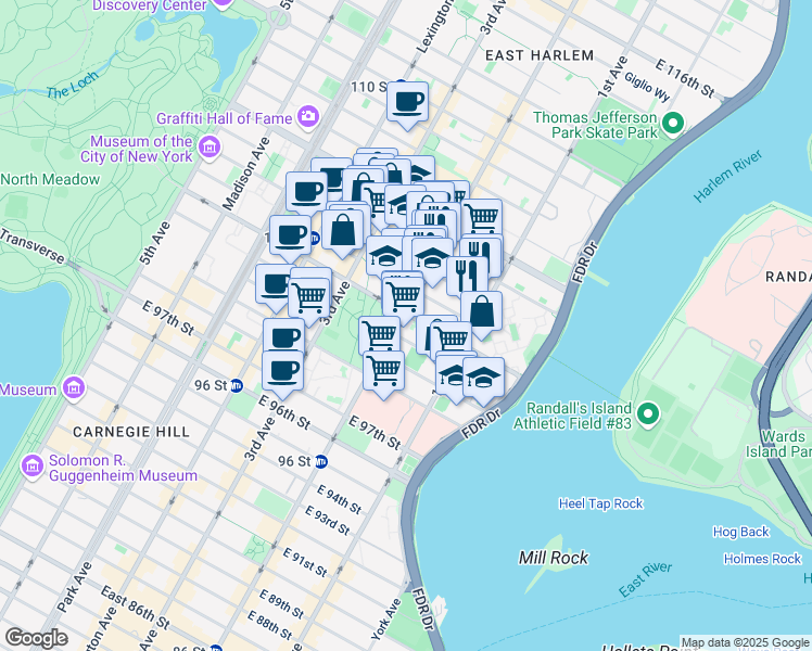 map of restaurants, bars, coffee shops, grocery stores, and more near in New York