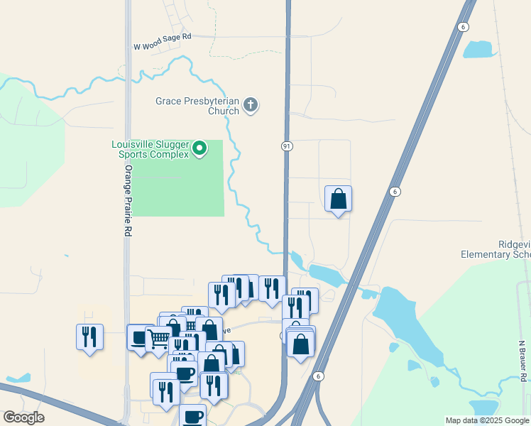 map of restaurants, bars, coffee shops, grocery stores, and more near 8201 Illinois 91 in Peoria