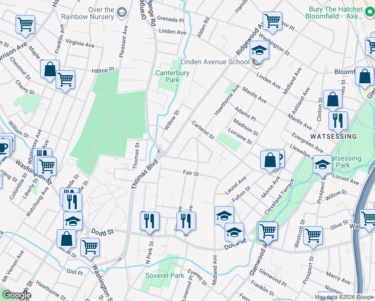 map of restaurants, bars, coffee shops, grocery stores, and more near 31 Sommer Avenue in Glen Ridge