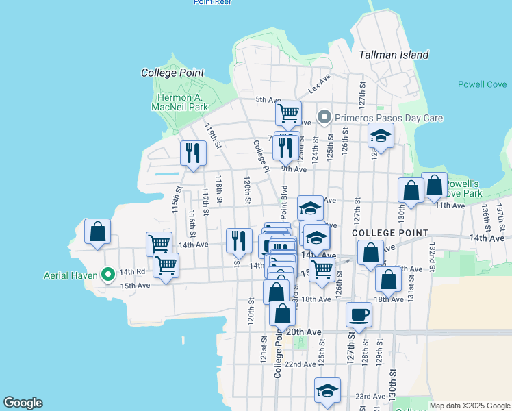 map of restaurants, bars, coffee shops, grocery stores, and more near 946 120th Street in Queens