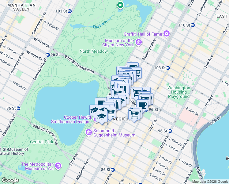 map of restaurants, bars, coffee shops, grocery stores, and more near in New York