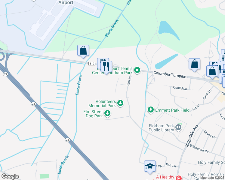 map of restaurants, bars, coffee shops, grocery stores, and more near 6 Allerton Court in Florham Park