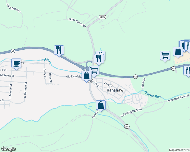map of restaurants, bars, coffee shops, grocery stores, and more near 12 Main Street in Northumberland County