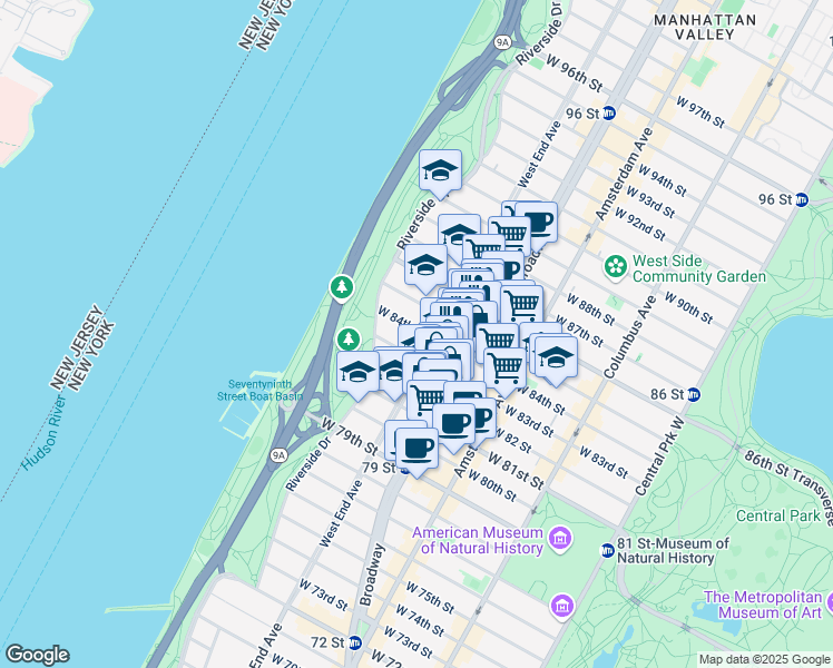 map of restaurants, bars, coffee shops, grocery stores, and more near 330 Edgar Allen Poe Street in New York