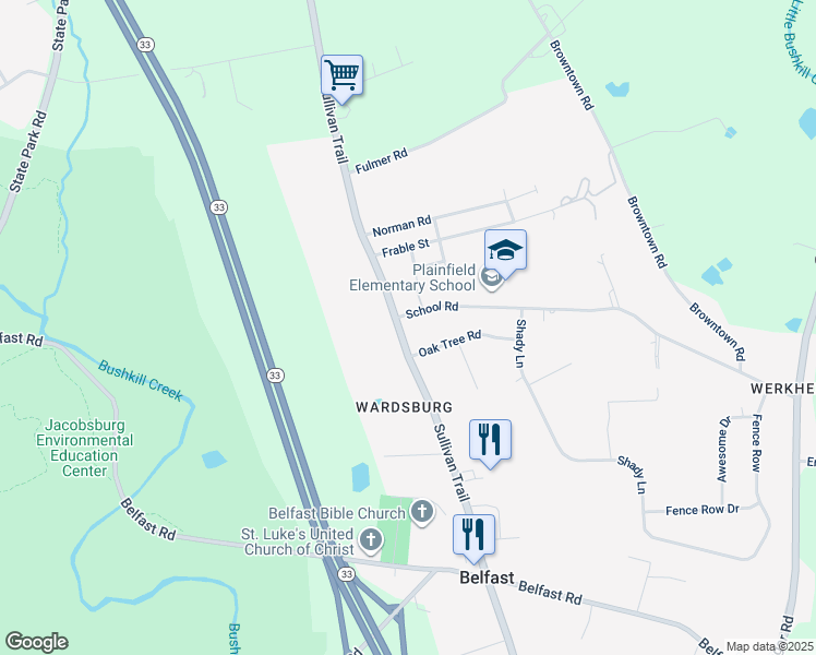map of restaurants, bars, coffee shops, grocery stores, and more near 5994 Sullivan Trail in Nazareth