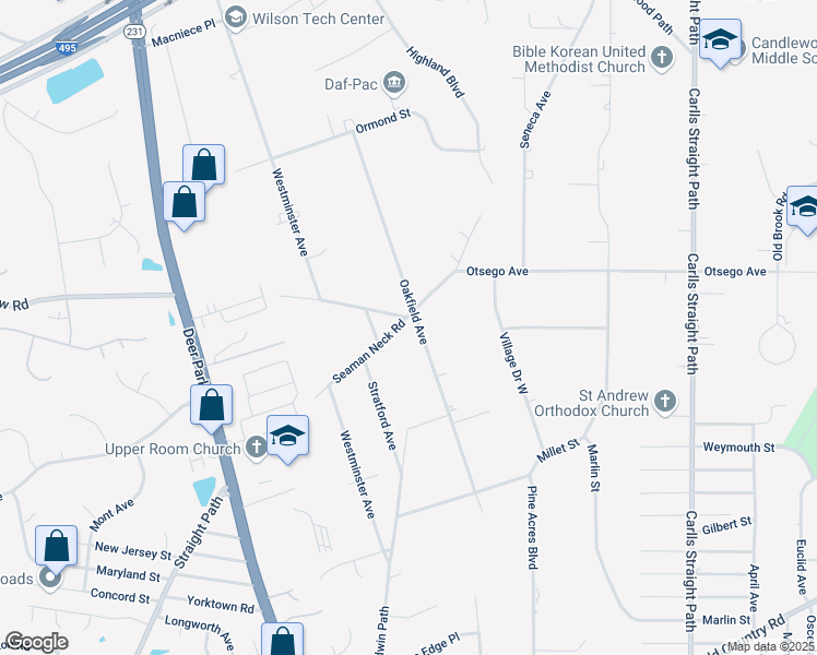 map of restaurants, bars, coffee shops, grocery stores, and more near 174 Seaman Neck Road in Dix Hills