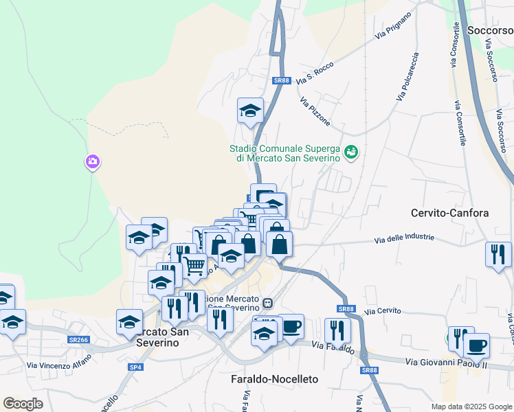 map of restaurants, bars, coffee shops, grocery stores, and more near 56 Via dei Due Principati in Mercato San Severino