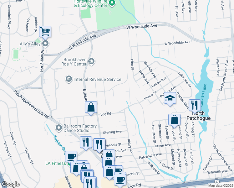 map of restaurants, bars, coffee shops, grocery stores, and more near 18 Glen Hollow Drive in Holtsville