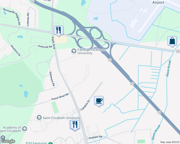 map of restaurants, bars, coffee shops, grocery stores, and more near 804 Ward Place in Florham Park