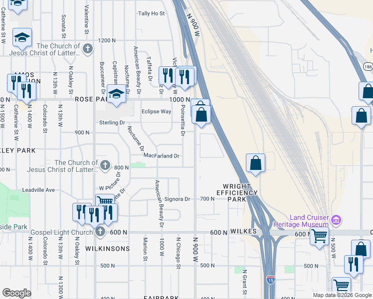 map of restaurants, bars, coffee shops, grocery stores, and more near 945 Pinnocchio Drive in Salt Lake City
