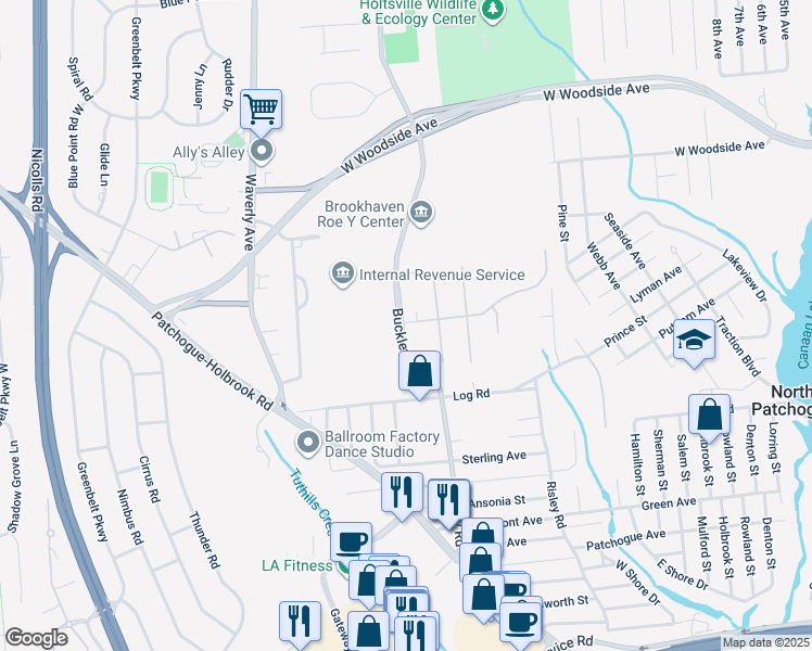map of restaurants, bars, coffee shops, grocery stores, and more near 100 Glen Hollow Drive in Holtsville