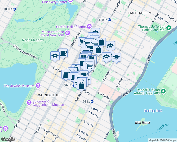 map of restaurants, bars, coffee shops, grocery stores, and more near in New York