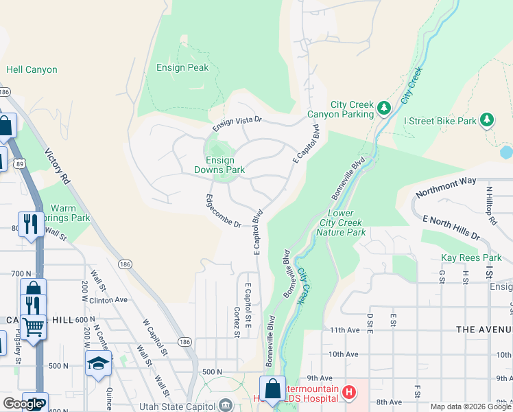 map of restaurants, bars, coffee shops, grocery stores, and more near 169 Braewick Road in Salt Lake City