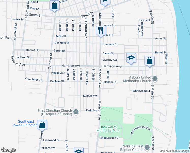 map of restaurants, bars, coffee shops, grocery stores, and more near 2000-2002 South 10th Street in Burlington