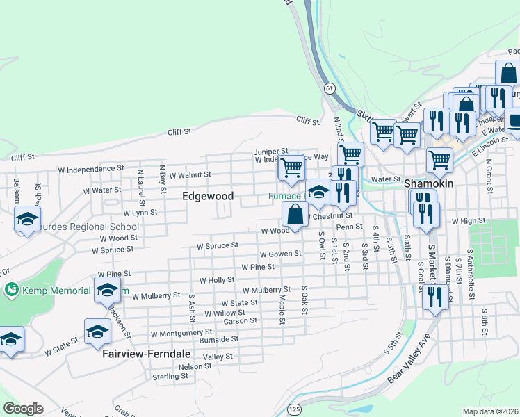 map of restaurants, bars, coffee shops, grocery stores, and more near 1034 West Lynn Street in Edgewood