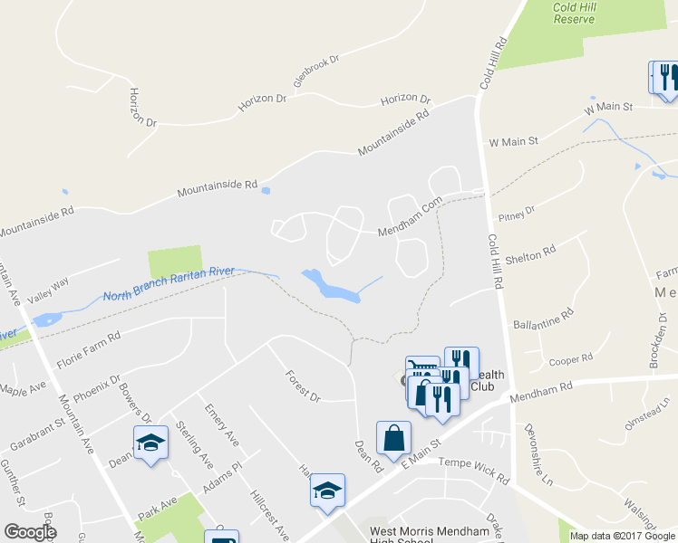 map of restaurants, bars, coffee shops, grocery stores, and more near 49 Galway Drive in Mendham