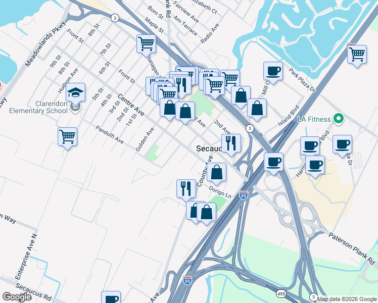 map of restaurants, bars, coffee shops, grocery stores, and more near 760 Post Place in Secaucus