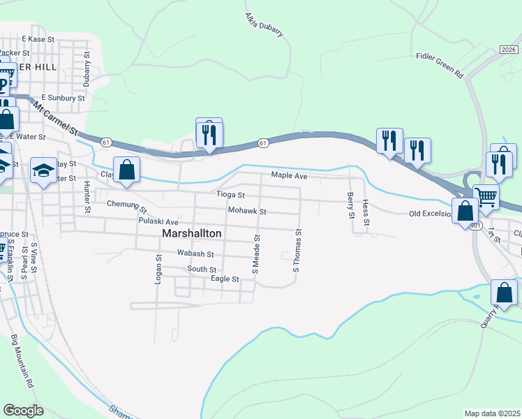 map of restaurants, bars, coffee shops, grocery stores, and more near 1701 Mohawk Street in Marshallton