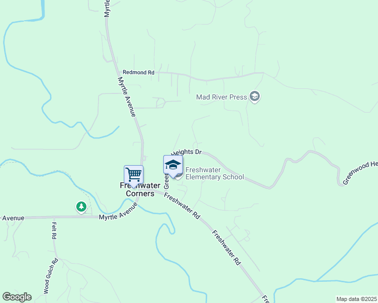 map of restaurants, bars, coffee shops, grocery stores, and more near 1909 Greenwood Heights Drive in Eureka