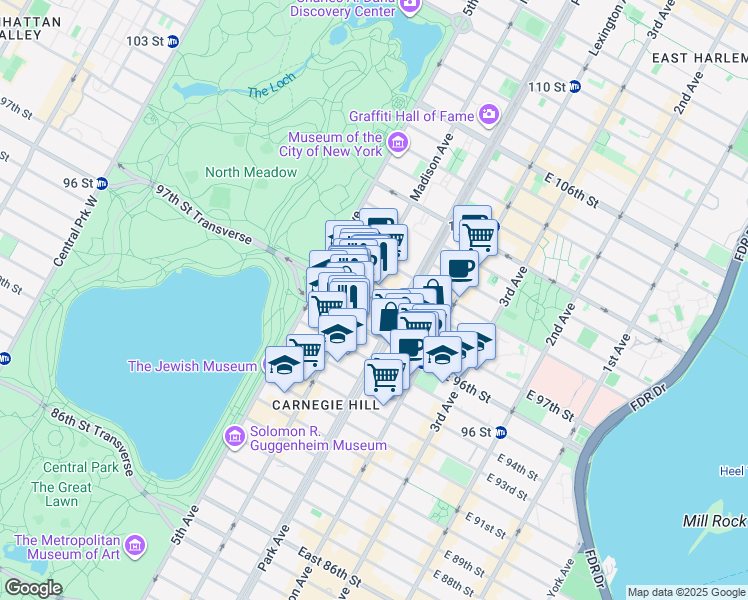 map of restaurants, bars, coffee shops, grocery stores, and more near in New York